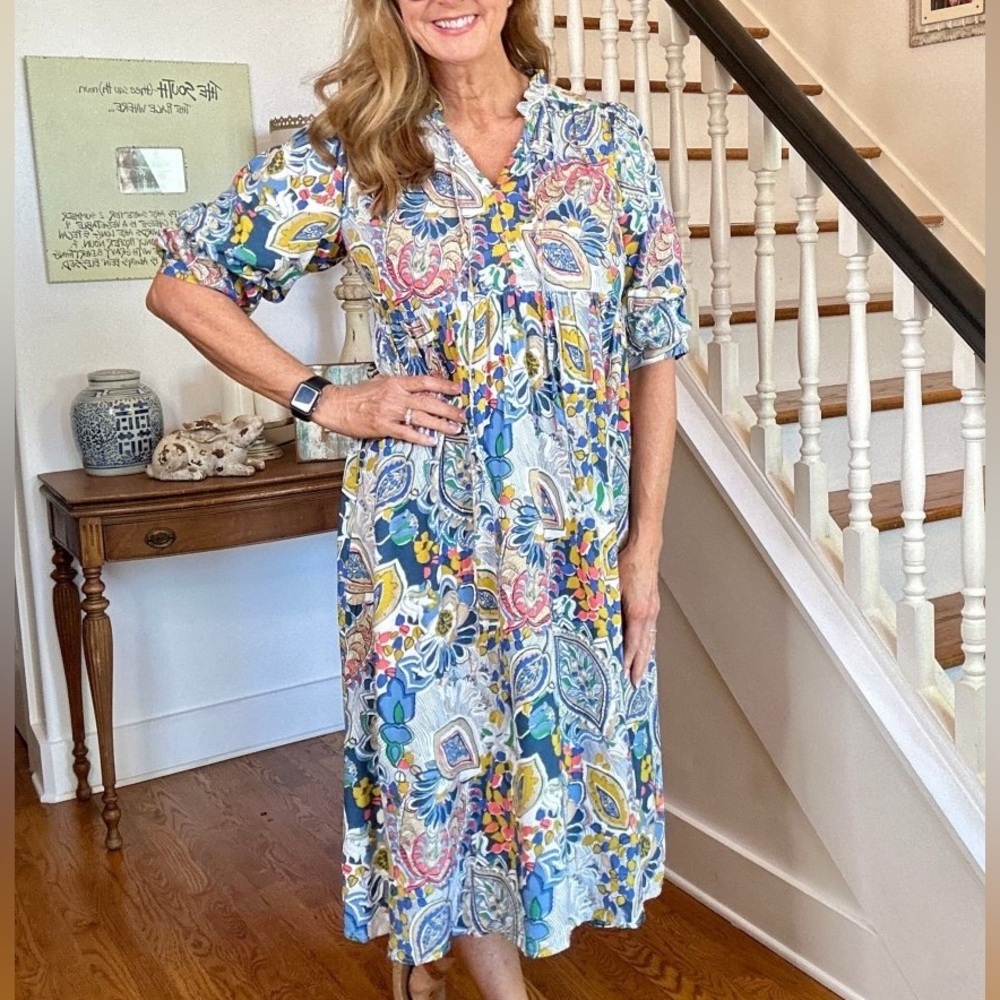 Umgee Colorful Abstract Patterned Maxi-Dress - image 1